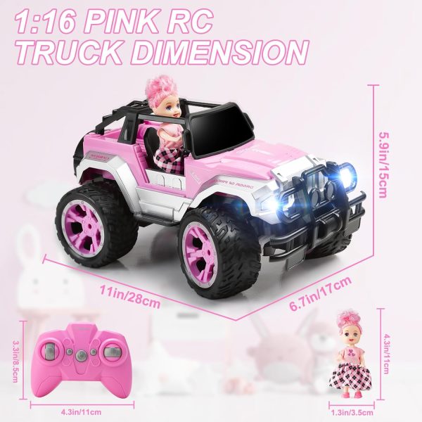 Remote Control Car for Girls, Pink RC Car with Doll and Sticker for Ages 6-10 Years Old Girls, 80 mins with Rechargeable Battery, 1:16 Scale 2.4Ghz, ,OX11S Perfect Christmas Birthday Gifts for Grils - Image 8