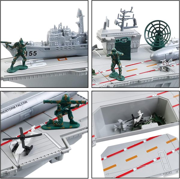 deAO Aircraft Carrier Toy with Scale Model Warplanes Warships Military Vehicles Battleship Helicopter Planes Trucks Tank Army Men Toys for Kids Boys Girls 18 Inches - Image 3