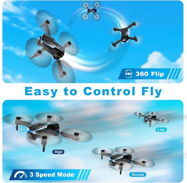 Mini Drone with Camera, 1080P FPV Foldable Drone with Stable Altitude Hold, Gravity Control, Trajectory Flight, 90° Adjustable Lens, One Key Take Off, 2 Batteries, Drones for Adults Kids - Image 4