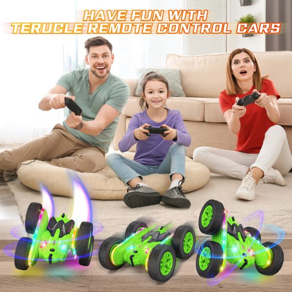 Remote Control Car, Rc Cars Stunt RC Car Toys Upgraded Strip Lights and Headlights Car Toys Double-Sided 360° Rotating 4WD Rc Drift Truck for Boys Girls Birthday Gift (Green) - Image 7