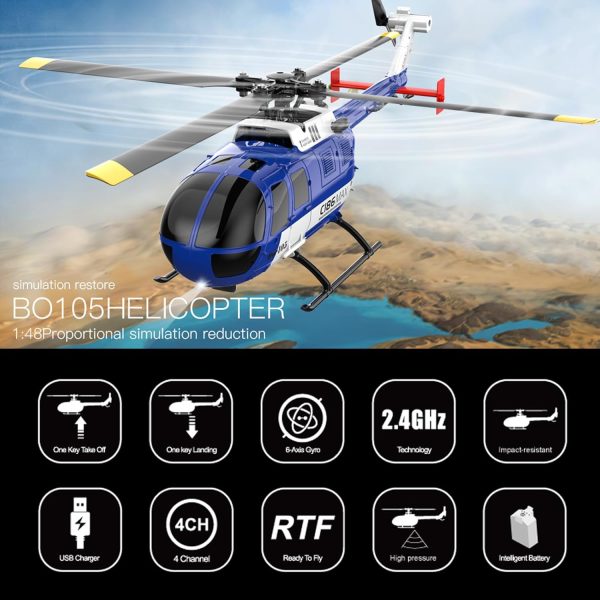 C186max Remote Control Helicopter New Upgrades 6-axis Gyroscope 2.4G 4CH Single Propeller Aileron Free RC Helicopter with Optical Flow Positioning Low Voltage Alarm One Click Function (3 Battery) - Image 4