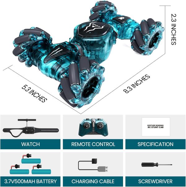 Tecnock Remote Control Car RC Cars for Boys Girls, 2.4GHz 4WD Gesture Sensing RC Stunt Car Toys - 360° Rotating Double Sided Hand Controlled RC Car with Lights, Gifts for Kids - Image 8