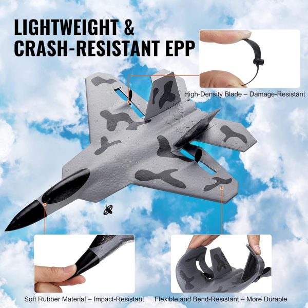 VEVOR RC Plane 2 Channel, Remote Control Airplane 2.4GHZ with 6-Axis Gyro Stabilizer&2 Batteries, F-22 Fighter Aircraft Plane Toy for Adults Kids Beginners Boys Birthday/Xmas Child Gift - Image 6