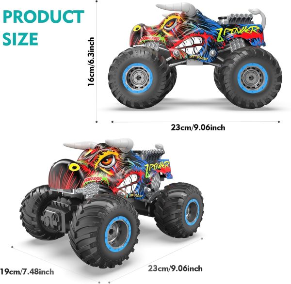 Remote Control Monster Truck, 2.4GHz All Terrain Remote Control Monster Cars, 1:16 Monster Truck RC Trucks, Remote Monster Car with Spray Music and Light for Boys 4-7 8-12 Kids - Image 7