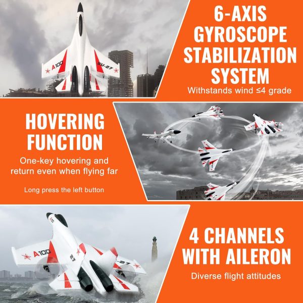 VEVOR RC Plane, 2.4GHZ 4 Channel RC Airplane with 6-Axis Gyro Stabilizer&2 Batteries, Ready to Fly SU-27 Fighter Aircraft Plane Toy for Adults Kids Beginners Boys Birthday/Xmas Child Gift - Image 5