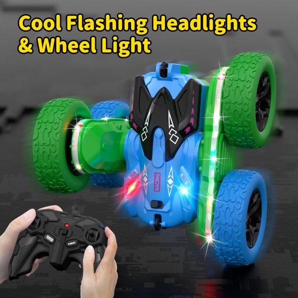 Remote Control Car, RC Cars Toys for Boys Age 5-7, RC Stunt Car Toy with Strip Lights and Headlights, 2.4 Ghz 600mAh Double-Sided 360° Rotating 4WD RC Cars, Fast Race Car Rechargeable Toy for Boys - Image 8