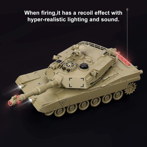 Rc Tanks, 1:28 M1A2 American Remote Control Tank for Kids Boys, 9 Channels Army Battle RC Tank with Realistic Sound and Light, RC Military Vehicles Tank Toys for Kids Boys Girls (Khaki) - Image 7