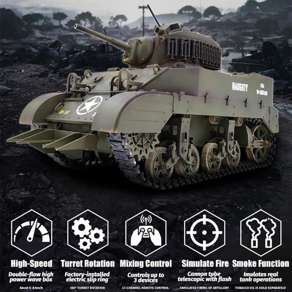 Remote Control Light Tank US M5A1 Stuart Tank 1/16 War RC Military Vehicle Simulation Smoke Barrel Lifting/Turret Rotation 360 Degrees/NO-Shooting/Collection Model - Image 4