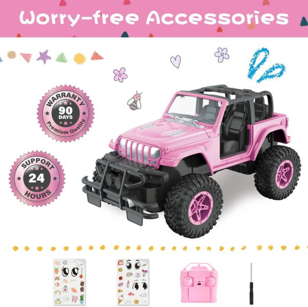 NQD Pink RC Cars 1:16 Scale with DIY Sticker, Remote Control Car for Girls, 80 Min Play 2.4Ghz Jeep RC Trucks,Little Girl Toys Gifts for 4-5 6-7 8-10 Years Old - Image 9