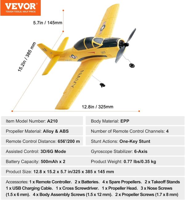 VEVOR RC Plane, 2.4GHZ 4 Channel RC Airplane with 6-Axis Gyro Stabilizer&2 Batteries, Ready to Fly T28 Trainer Aircraft Plane Toy, RC Glider for Adults Kids Beginners Boys Birthday/Xmas Child Gift - Image 8