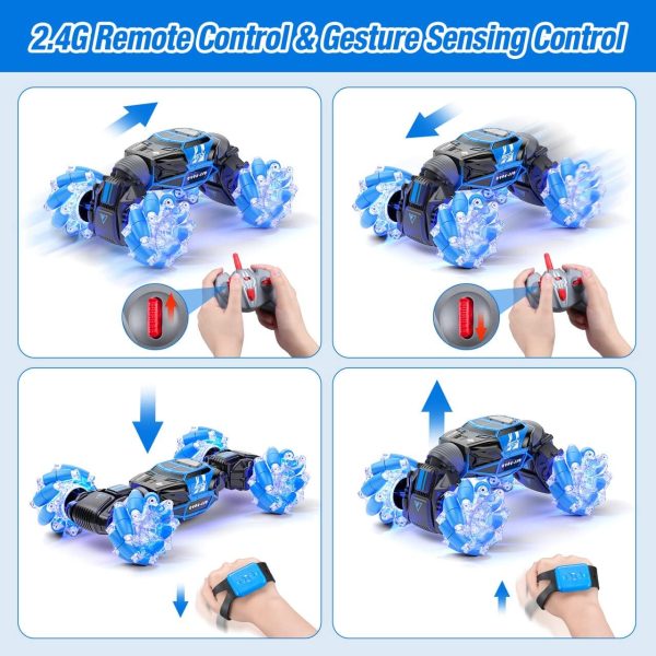 Powerextra LED Gesture Rc Car, 4WD 2.4GHz Remote Control Gesture Sensing Car, Double Sided 360° Rotating Transform Off Road Rc Stunt Car with Lights & Dance for 6-12 Year Old Boys & Girls - Image 3