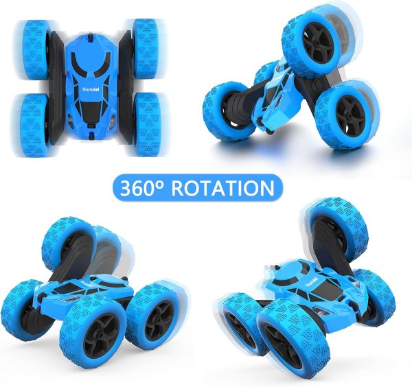 Remote Control Car Double Sided 360°Rotating 4WD RC Cars with Headlights 2.4GHz Electric Race Stunt Toy Car Rechargeable Toy Cars for Boys Girls Birthday (Blue) - Image 3