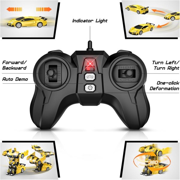 Remote Control Car，Transform Robot RC Cars with Cool LED Headlights, 2.4Ghz Toys Car with 360 Degree Rotation and One-Button Deformation, Christmas Birthday Gifts for Boys Girls(Yellow) - Image 7