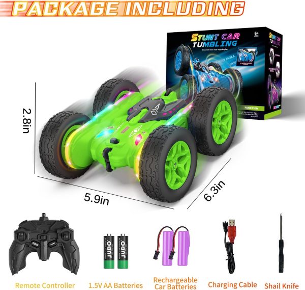 Remote Control Car, Rc Cars Stunt RC Car Toys Upgraded Strip Lights and Headlights Car Toys Double-Sided 360° Rotating 4WD Rc Drift Truck for Boys Girls Birthday Gift (Green) - Image 8