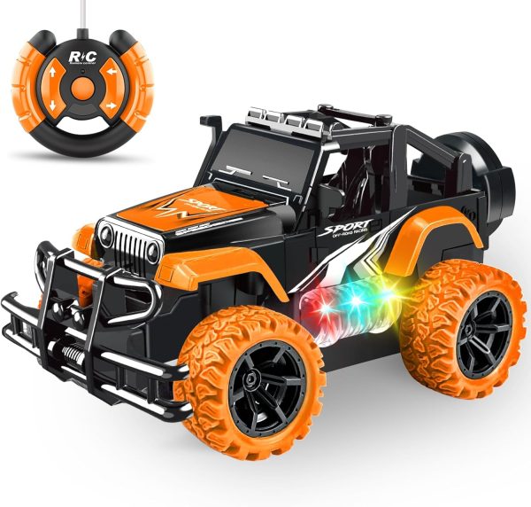 Remote Control Car for Kids 3-5, Off Road Rc Racing Car Vehicle Remote Control Truck Stunt Car for Girls Boys 4-7 8-12 Monster Trucks with 3 Color Led Lights Birthday Gift, Orange - Image 2