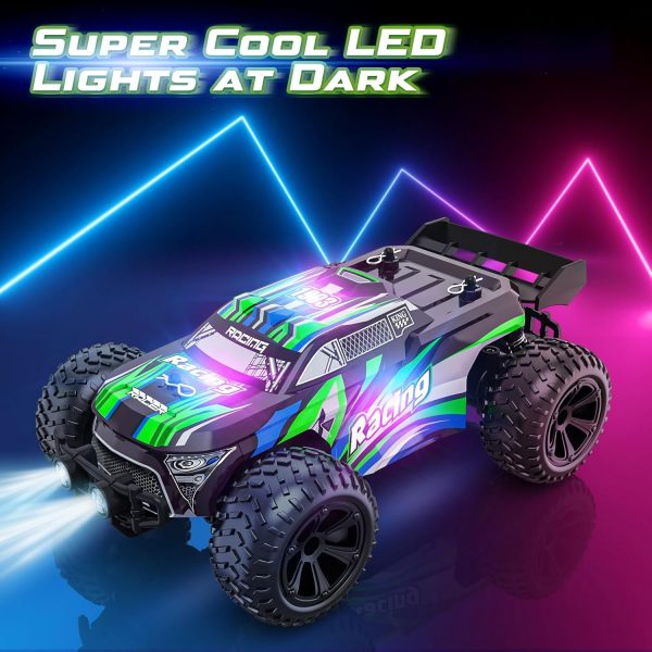 Remote Control Car - 20km/h 2.4GHz High Speed RC Cars, Off Road Hobby RC Racing Car with 2 Rechargeable Batteries & LedLights, Toy Car Gift for 3 4 5 6 7 8 Year Old Boys Girls Kids - Image 4