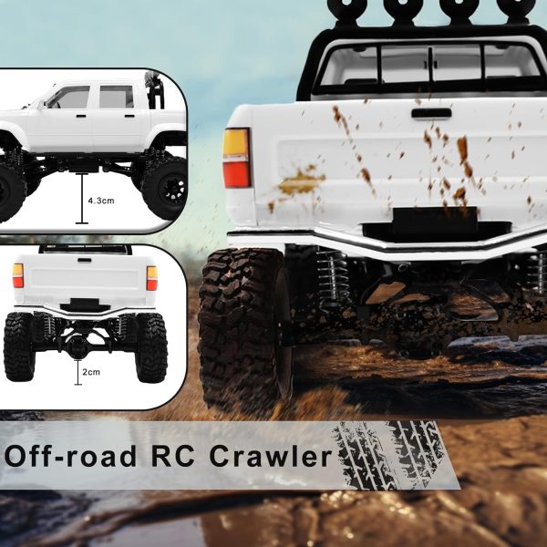 WPL C64-1 RC Car 1:16 Scale RC Crawler RTR RC Rock Truck 4x4 Off-Road Vehicle Mode 260 Motor New Gearbox with 3 Upgraded 1200mah Battery for Adult RC Hobby(White) - Image 6