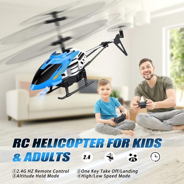 Dolanus RC Helicopters - Remote Control Helicopter Toys: One Key Take-Off/Landing, Automatic Altitude Hold, LED Light & 3.5 Channel Gyro Stabilizer, Flying Toys - Gift for Boys/Girls Kids Adults, Blue - Image 3