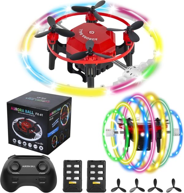 Mini Drones for Kids Beginners & Adults, RC Drone & Aurora Ball 2 in 1 Toy with One Key Take Off-Landing, 360° Spinning, Aurora Ball Mode, 2 Batteries, Quadcopter Fly Toy for Boy Girl Gifts - Image 2