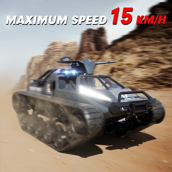 RC Tank Car, 1:12 Remote Control Crawler 12KM/H High Speed Tank, 2.4Ghz RC Rock Crawler Off-Road 4WD 360°Rotating Drifting Car with Rechargeable Battery,Military Truck Toy for Adults and Kids - Image 3