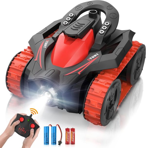 Eulogia RC Tracked Tank, Remote Control Stunt Car, 360-degree Upright Rotations, Multi-Driving with Headlight, All-Terrain Car Toys as Birthday Christmas New Year Gift for 5-12 Kids Boys Girls (Red) - Image 2