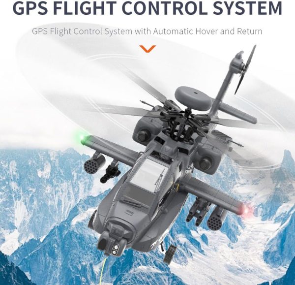 F11-S AH64 RC Helicopter for Adults, 1/32 Scale 2.4G 6CH Dual-axis Co-Drive Flybarless Stunt RC Military Helicopter with GPS Flight Control System and Camera (RTF GPS Smart Version) - Image 7