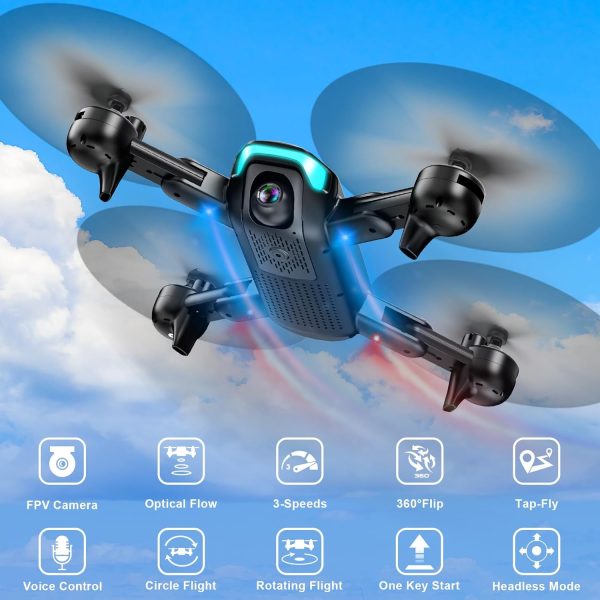 REDRIE Drone with Camera - Foldable Drone for Kids Adults with 1080P FPV Camera, Upgrade Altitude Hold, Gestures Selfie, Waypoint Fly, Headless Mode, 3D Flip, One Key Start, 3 Speed Mode, Circle Fly, 2 Batteries - Image 6