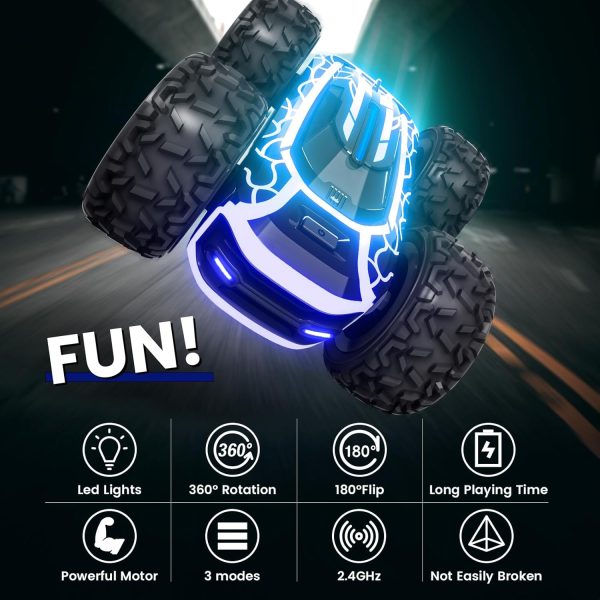 Tecnock Remote Control Car for Boys 4-7, 2.4GHz Rc Stunt Car for Kids, 360°Rotating Double Sided RC Car with Lights, Car Toy for Boys and Girls - Image 3