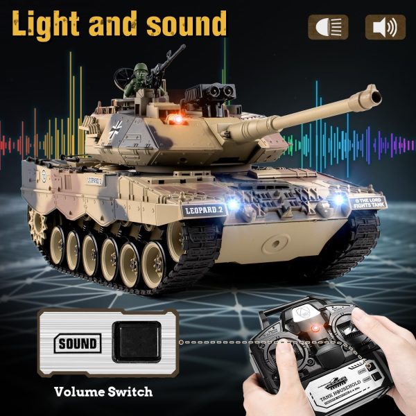 1:18 RC Tank, 2.4Ghz German Leopard II Remote Control Model Toys, RC Vehicle Tank That Shoots BBS and Water Bombs for Adults and Kids, Military Army Toys with Smoke, Lights, Sound and Recoil - Image 5