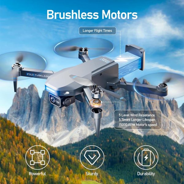 Brushless Motor Drone with Dual Camera for Kid, Long Range FPV Video RC Drone with Optical Positioning,2.4G Transmission,110°FOV 90°Adjustable Lens,3 Batteries, Beginners, Under 249G (Grey) - Image 3