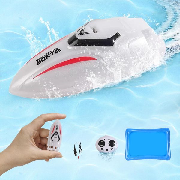 Velasko 2.4Ghz Mini RC Boat 360 Degree Rotation Colorful Lighting Toys Remote Control Boats Waterproof Rechargeable Batteryremote Remote Control Boat for Kids 8-12(White) - Image 2