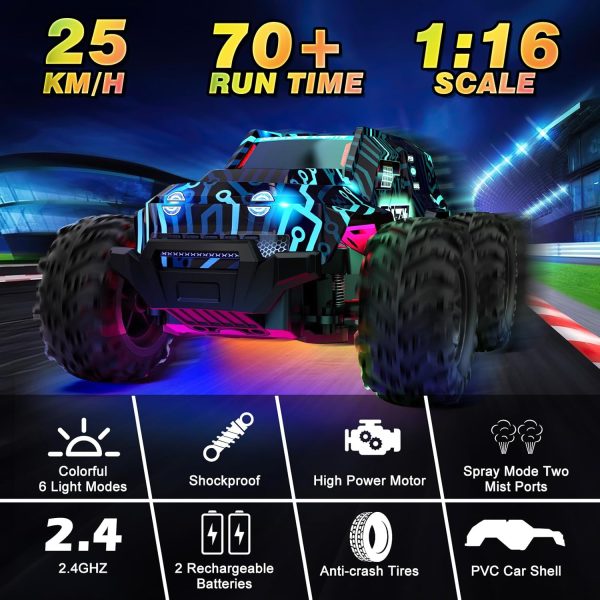 BLUEJAY Remote-Control-Car, 2.4GHz High Speed Rc Cars Truck, Offroad Monster Hobby Racing Car with LED Colorful Bodylight and Rechargeable Battery, Car Toy Gifts 3 4 5 6 7 8 Year Old Boys Girls Kids - Image 5