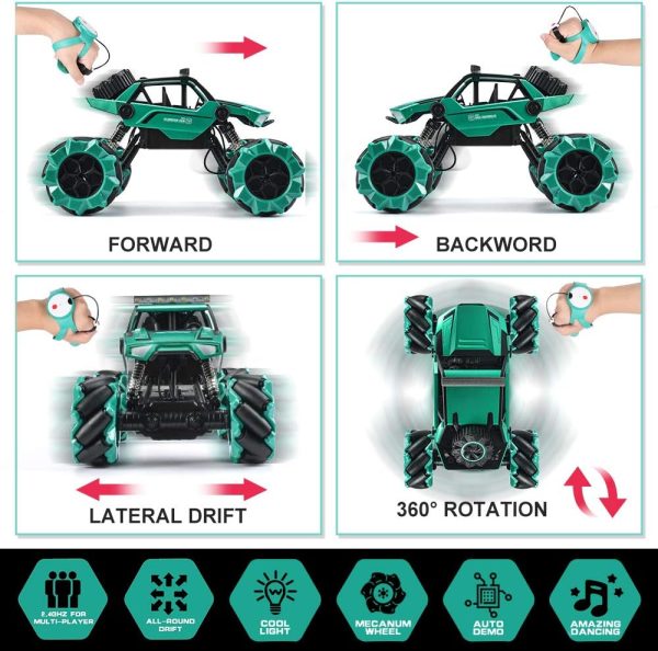 NQD Gesture Remote Control Car - 4WD Off-Road 1:14 Big Monster Stunt Car with 360° Spins All Terrain Hand Controlled Sensor Toy Cars with Lights Music for Kids Boys & Girls Birthday Gifts (Cyan) - Image 6