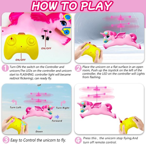 Unicorn Remote Control Helicopter, Flying Unicorn Toys for Girls Age 6-8 9-14 Years and Up, Rechargeable 2 Channel Rc Helicopter Mini Drone Flying Toy with LED Lights for Kids Indoors Birthday Gift - Image 4