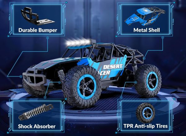 RACENT Remote Control Cars for Boys - 1:16 Scale 20kph Fast RC Truck All Terrain Off-Road Monster Truck Toy for Kids & Adults with 2 Rechargeable Batteries (Blue) - Image 7