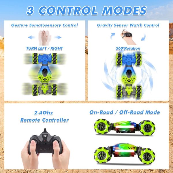 Gesture RC Car, 2.4GHz 4WD Gesture Sensing RC Stunt Car Toys for 6-12 yr Boys Girls, Drift Hand Controlled Remote Control Twist Cars Offroad 360° Rotation with Lights Music for Birthday Gifts - Image 4