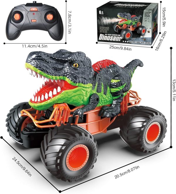 RC Dinosaur Car Toys for Kids 2.4GHz Remote Control Truck with Light, Sound & Spray Electric Monster Trucks Gifts for Boys Girls 3,4,5,6,Years Old - Image 7