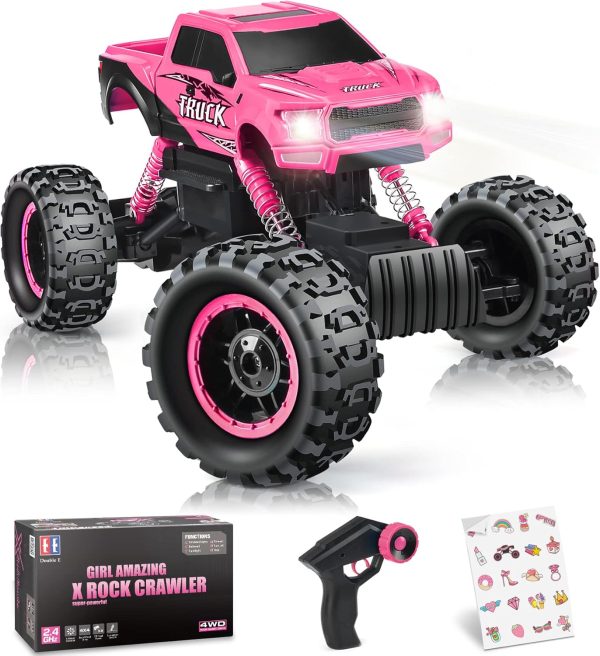 DOUBLE E Remote Control Car for Girls 1/12 Scale Monster Trucks Dual Motors Off Road RC Trucks, Girls Toys RC Crawler Vehicle Truck Toy, Birthday/Xmas Gift Ideas, Pink - Image 2