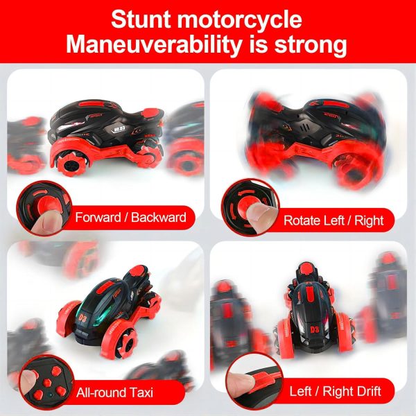 Remote Control Motorcycle, RC Cars for Boys Spray Gas Remote-Controlled Dirt Bike with Light Music Drift RC Car Stunt Rc Truck Motorbike Gift for Boys and Girls Age 6+ (Red) - Image 7