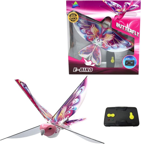 MUKIKIM eBird Pink Butterfly - Flying RC Bird Drone Toy for Kids. Indoor/Outdoor Remote Control Bionic Flapping Wings Bird Helicopter. USB Recharging. Creative Child Preferred Choice Award Winner - Image 2