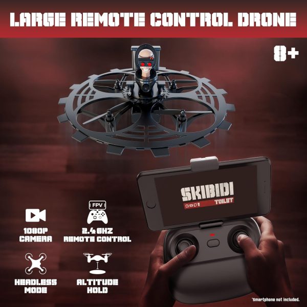 Force1 Officially Licensed Skibidi Toilet Toy RC Drone- Flying Buzzsaw Mini Drone with Camera, 1080p FPV Video Recording, Headless Mode, Altitude Hold, Speed Control, 2.4GHz Remote Control Drones - Image 4