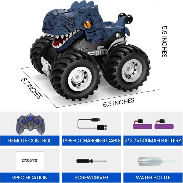 Tecnock Remote Control Monster Trucks Car, 360° Rotating RC Cars for Boys, 2.4GHz Dinosaur Toys with Spray, Light & Sound, Toys for Kids 6 7 8 Year Olds, Gift for Boys and Girls - Image 8