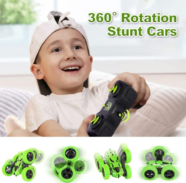 Remote Control Car Stunt RC Cars, 90 Min Playtime, 2.4Ghz Double Sided 360° Rotating RC Crawler with Headlights, 4WD Off Road Drift RC Race Car Toy for Boys and Girls Aged 6-12 Green - Image 4