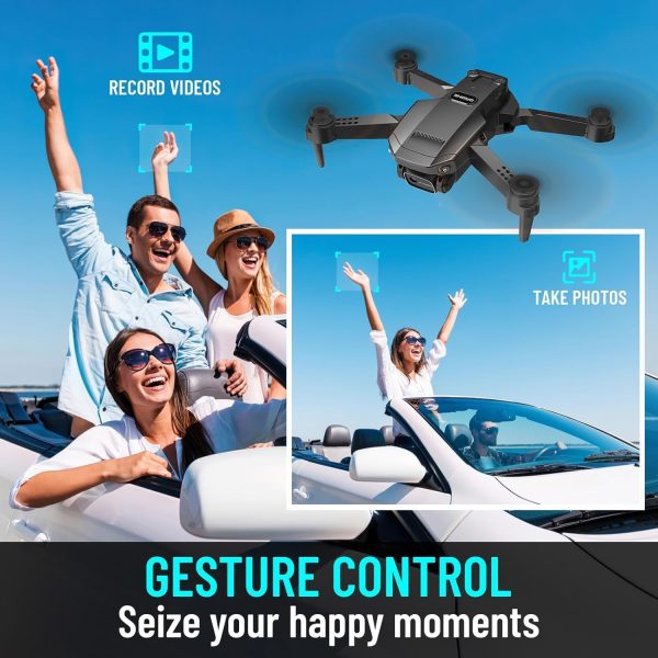 Mini Drone with Camera for Adults Kids, 1080P HD Foldable FPV RC Quadcopter with Upgrade Gesture Control, 90° Adjustable Lens, Headless Mode, 2 Batteries, Carrying Case, Altitude Hold, 3D Flip - Image 4