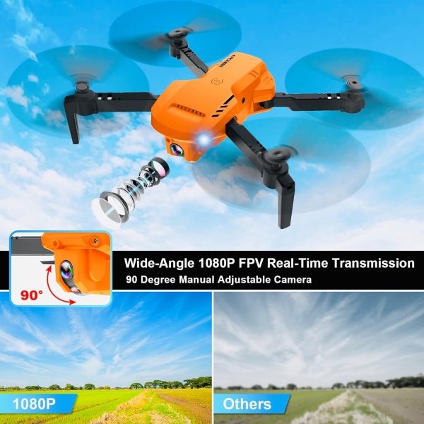 Drones for Kids and Adults - Drone with camera 1080P HD, FPV Foldable Drone with Carrying Case, 2 Batteries, 90° Adjustable Lens, One Key Take Off/Land, Altitude Hold, 360° Flip, Toys Gifts - Image 3