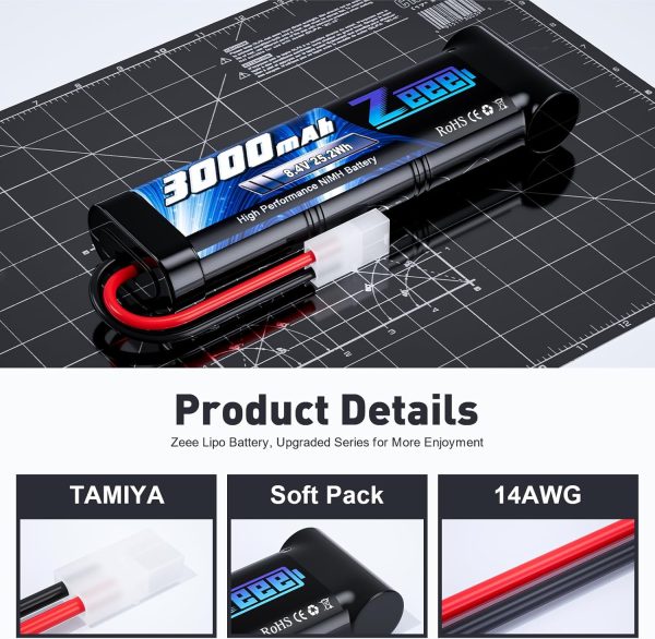 Zeee 8.4V 3000mAh NiMH Battery High Power RC Battery with Tamiya Plug for RC Car LOSI Associated HPI Tamiya Kyosho(2 Pack) - Image 4