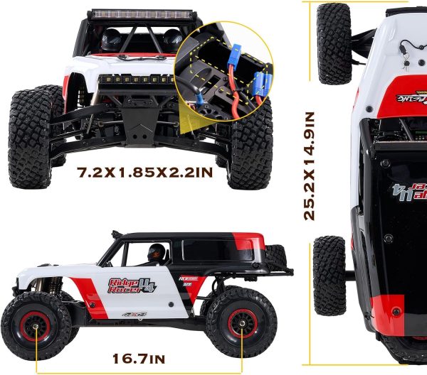 Rochobby Ford Bronco 1/7 Ridge Racer U4 RC Crawler, 2.4Ghz 5 Channel 4WD Brushless RC Truck, Fast Speed Desert Buggy 80km/h, RC Rock Crawler for Adults (Red) - Image 6