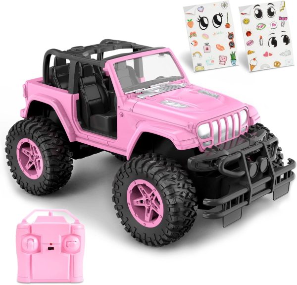 NQD Pink RC Cars 1:16 Scale with DIY Sticker, Remote Control Car for Girls, 80 Min Play 2.4Ghz Jeep RC Trucks,Little Girl Toys Gifts for 4-5 6-7 8-10 Years Old - Image 2