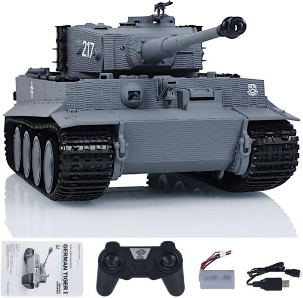 POCO DIVO German Tiger I Heavy Tank, 1/24 Infrared IR Combat Panzer RTR 2.4Ghz RC Armored Vehicle, Taigen 3841-11-M Standard Paintless Middle Version, Sound Light Recoil WWII Military Model, Gray - Image 2