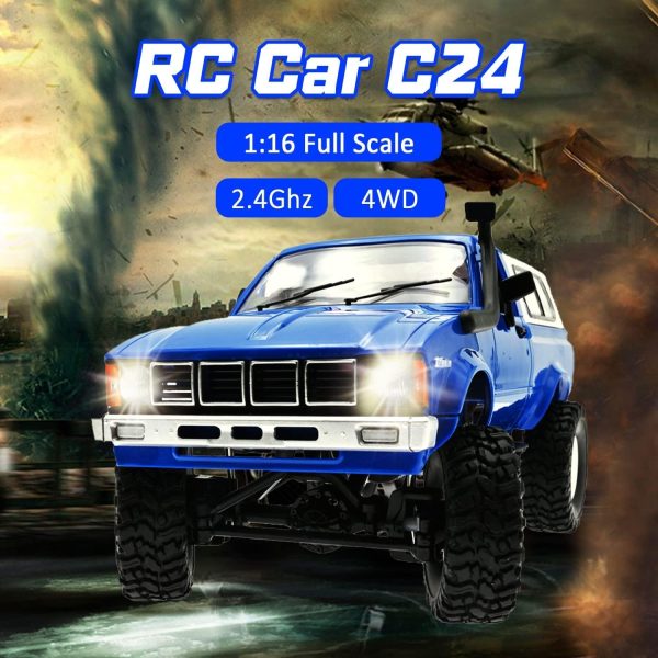 WPL C24 Crawler RC Car 1/16 RC Rock Crawler RC Truck 4x4 with 3 Upgraded 1200mah Battery 2.4GHz 4WD Remote Control Crawler Off-Road Pick-up Truck RTR for Men (wpl c24 Blue) - Image 4